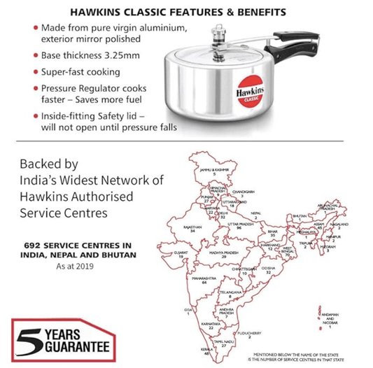 Hawkins Classic 3.5 Litre Aluminium Inner Lid Pressure Cooker, Best Cooker, Silver (CL35)