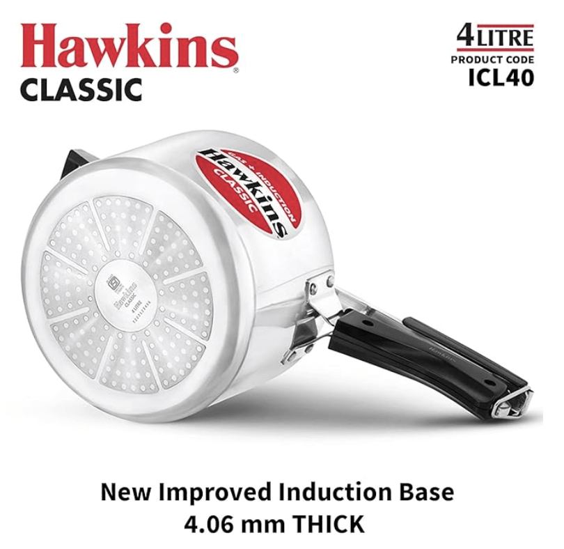 Hawkins 4 Litre Classic Pressure Cooker, Induction Inner Lid Cooker, Pan Cooker, Best Cooker, Silver (ICL40, Aluminium)