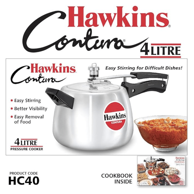 Hawkins Contura 4 Litre Aluminium Inner Lid Pressure Cooker, Handi Cooker, Silver (HC40)
