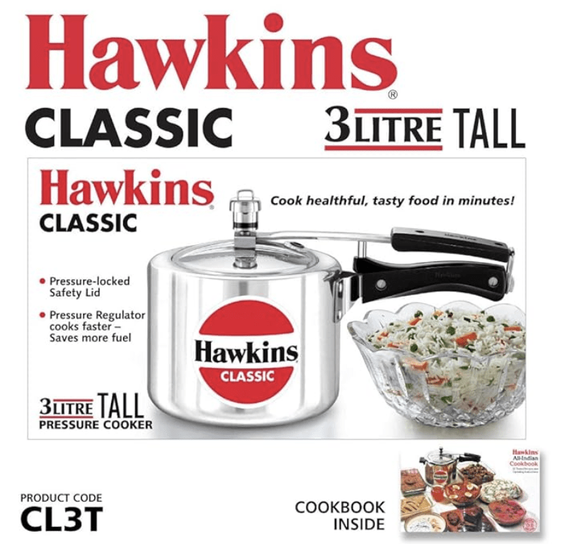 Hawkins Classic 3 Litre Aluminium Inner Lid Pressure Cooker, Tall Design Cooker, Best Cooker, Silver (CL3T)