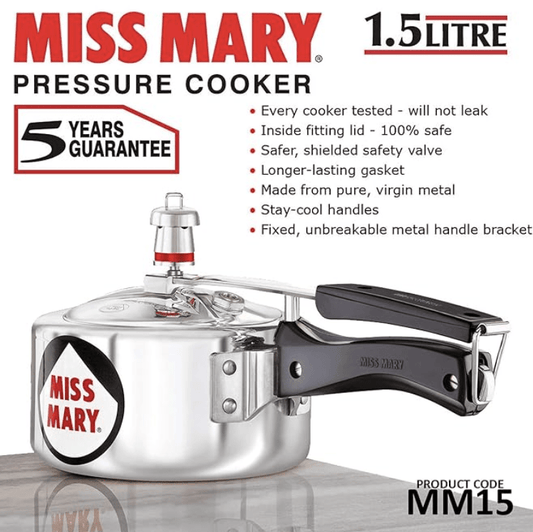 Hawkins Miss Mary Pressure Cooker, 1.5 Litre, Silver (MM15)