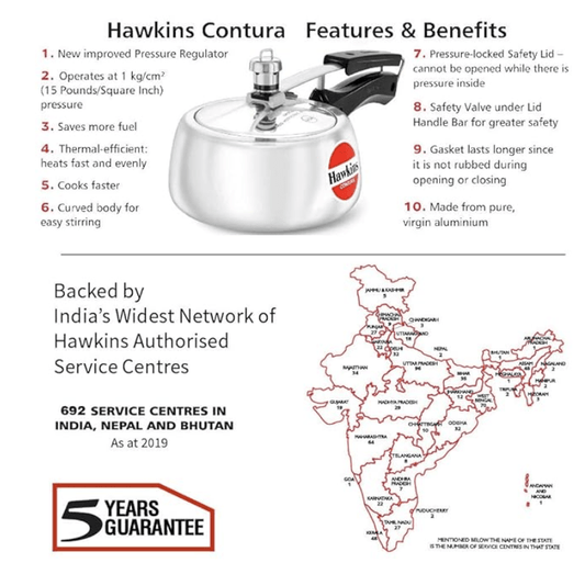 Hawkins Contura Aluminium Inner Lid Pressure Cooker, 1.5 Litre, Silver (HC15)