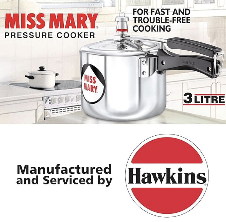 Hawkins 3 Litre Miss Mary Pressure Cooker, Inner Lid Cooker, Silver (MM30)