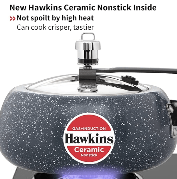Hawkins 2 Litre Ceramic Nonstick Pressure Cooker, Induction Inner Lid Cooker, Granite Contura shaped Cooker, Best Cooker (ICC20)