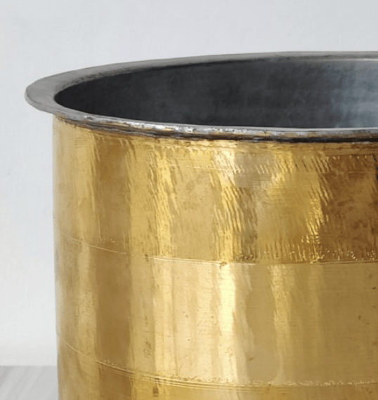 ANTIQUE BRASS TALL COOKING POT WITH TIN LINING