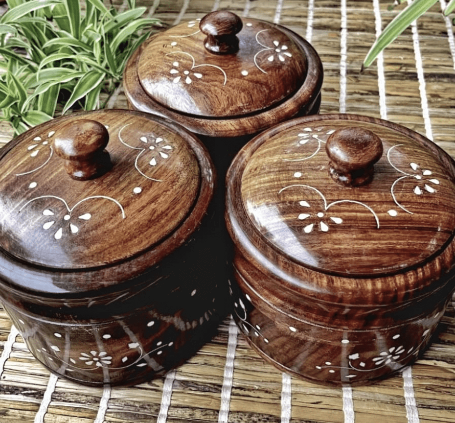 WOODEN STORAGE POT – SET OF 3