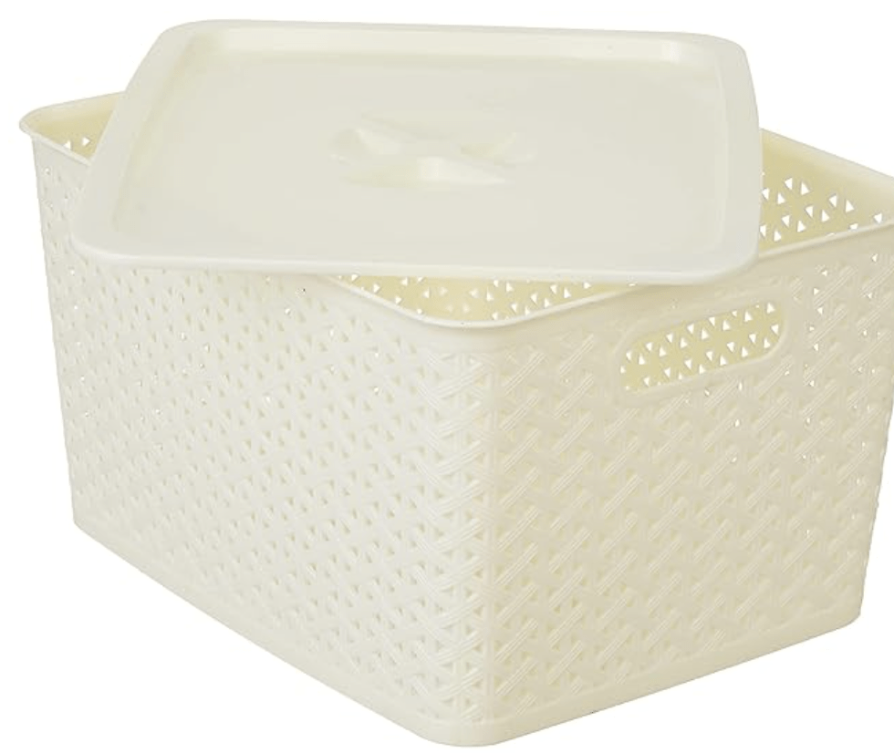 ARISTO 335 Solitaire Plastic Multipurpose Sturdy Storage Baskets for Cosmetics Office Fruit Vegetable Bathroom Stationary Home Basket 15 Litre - with Lid