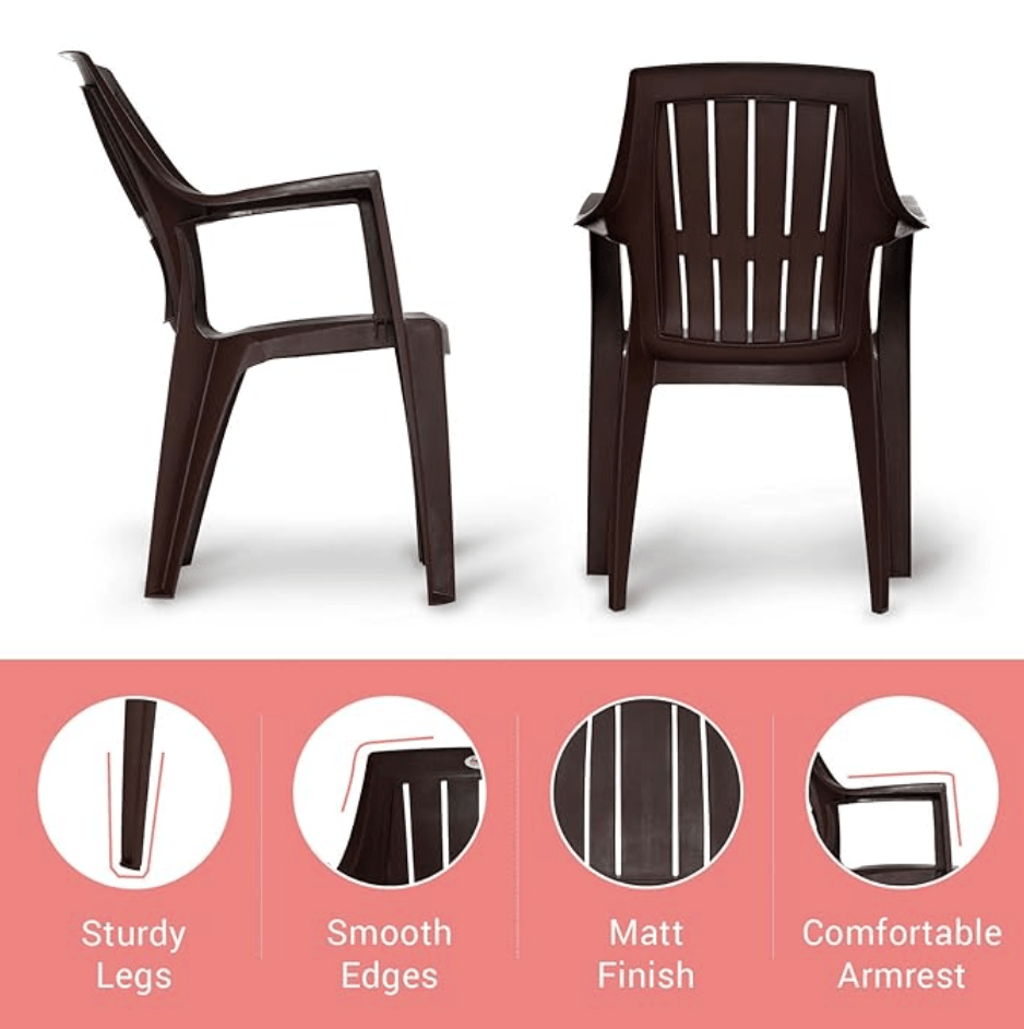 Supreme Turbo Super Plastic Chairs for Home (Set of 4, Globus Brown)