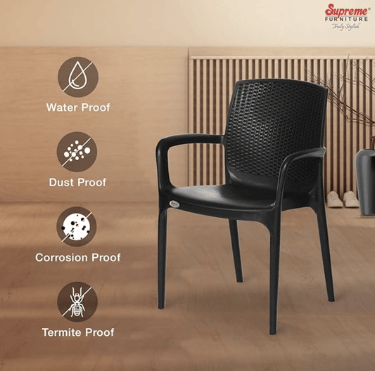 सुप्रीम टेक्सास प्लास्टिक चेयर (काला, 4 का सेट)