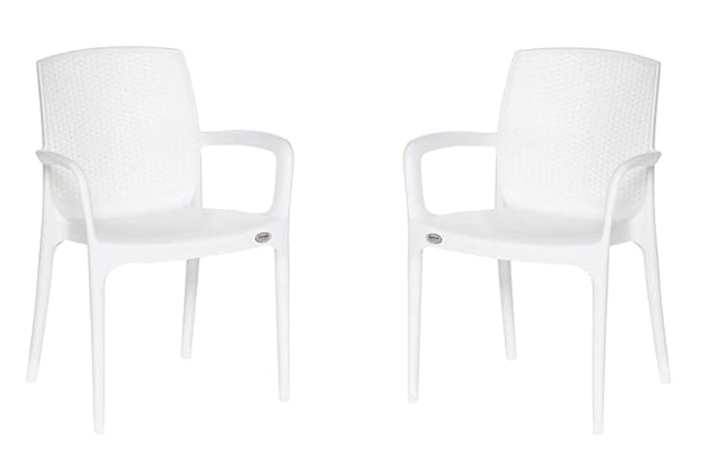 Binani Supreme Texas Heavy Stackable Armchair for Home and Office (White, Set of 2)