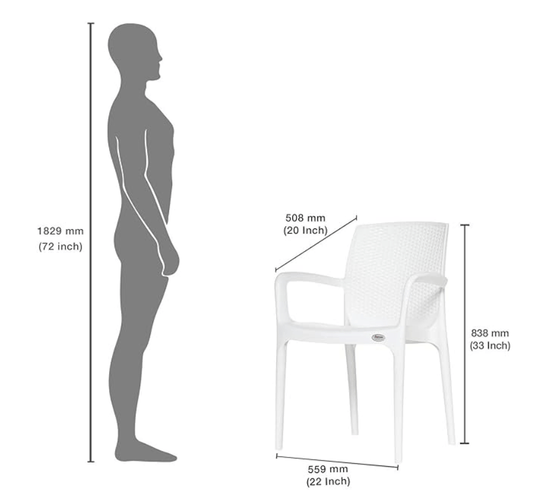 बिनानी सुप्रीम टेक्सास हेवी स्टैकेबल आर्मचेयर घर और ऑफिस के लिए (सफ़ेद, 2 का सेट)