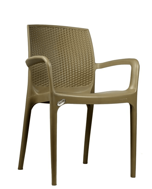 सुप्रीम टेक्सास डिज़ाइनर भारी प्लास्टिक कुर्सियाँ इनडोर | आउटडोर | घर और कार्यालय उपयोग के लिए 2 का सेट (गहरा बेज)