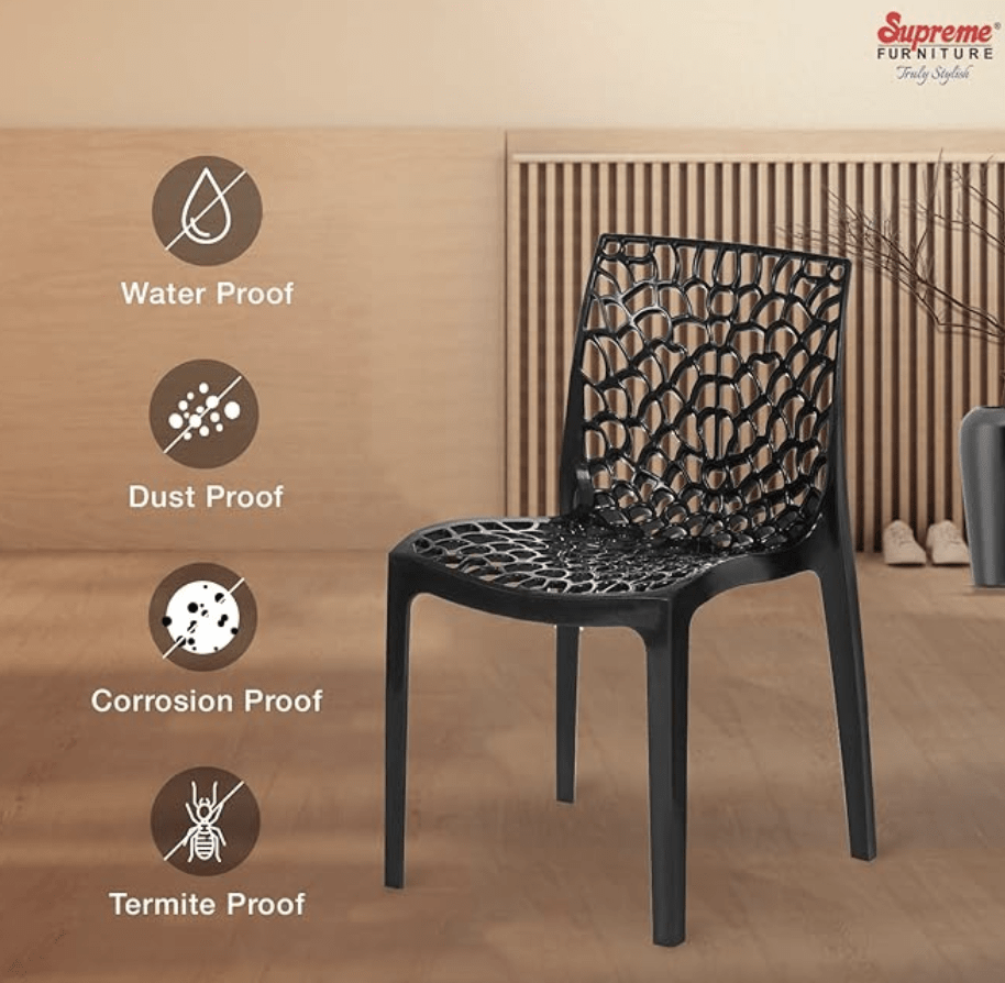 Supreme Web Plastic Chair (Black, Set of 4)