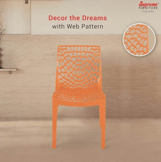 Supreme Web Plastic Chair (Orange, Set of 4)