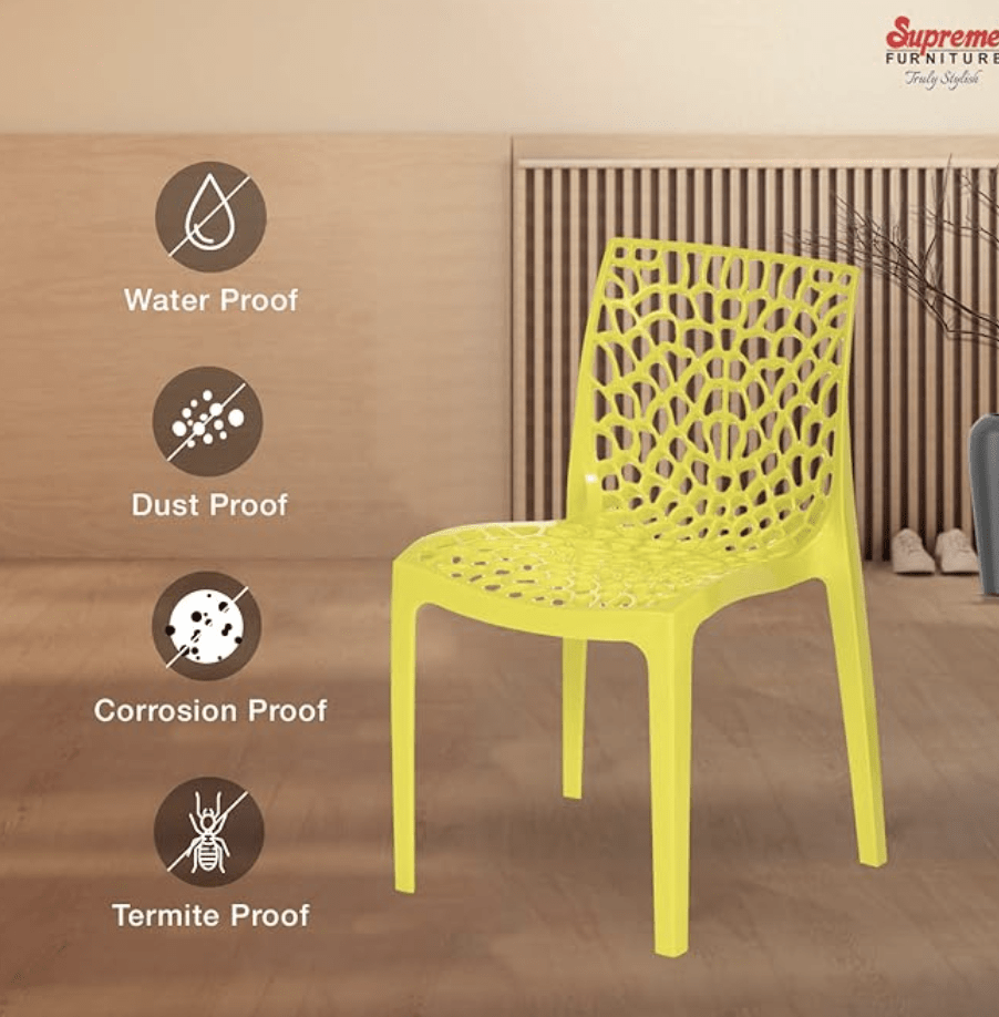 Supreme Web Plastic Chair (Lemon Yellow, Set of 6)