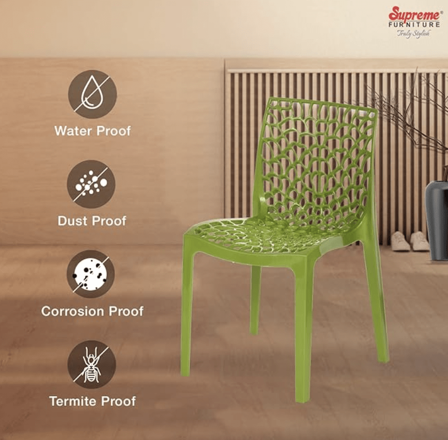 Supreme Web Plastic Chair (Mehandi Green, Set of 6)