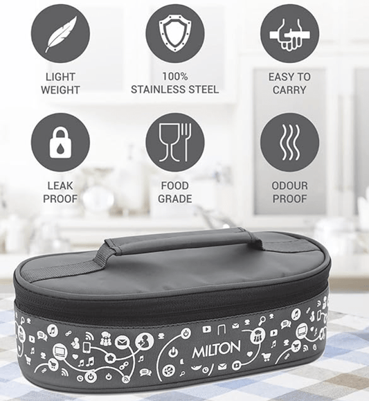 Milton Lifestyle Lunch Stainless Steel Lunch Box, Set of 2, (300 ml Each), Grey | Light Weight | Easy to Carry | Leak Proof | Food Grade | Odour Proof