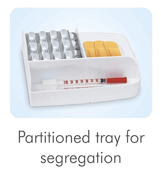 मिल्टन प्लास्टिक बीपीए-मुक्त आपातकालीन पोर्टल दवा भंडारण बॉक्स अलग करने योग्य ट्रे के साथ (सफेद, 2 का सेट) आयताकार