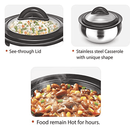 மில்டன் கிளாரியன் 1500 ஸ்டீல் கேசரோல், 1.2லி ஸ்டீல்ப்ளைன்