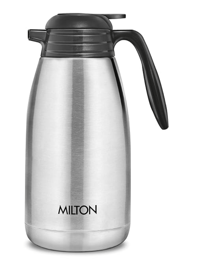 Milton Classic 2000 Thermosteel 24 Hours Hot or Cold Carafe, 2000 ml, Silver | Double Walled | Rust Proof | Food Grade | Easy to Carry | Tea, Coffee, Juice