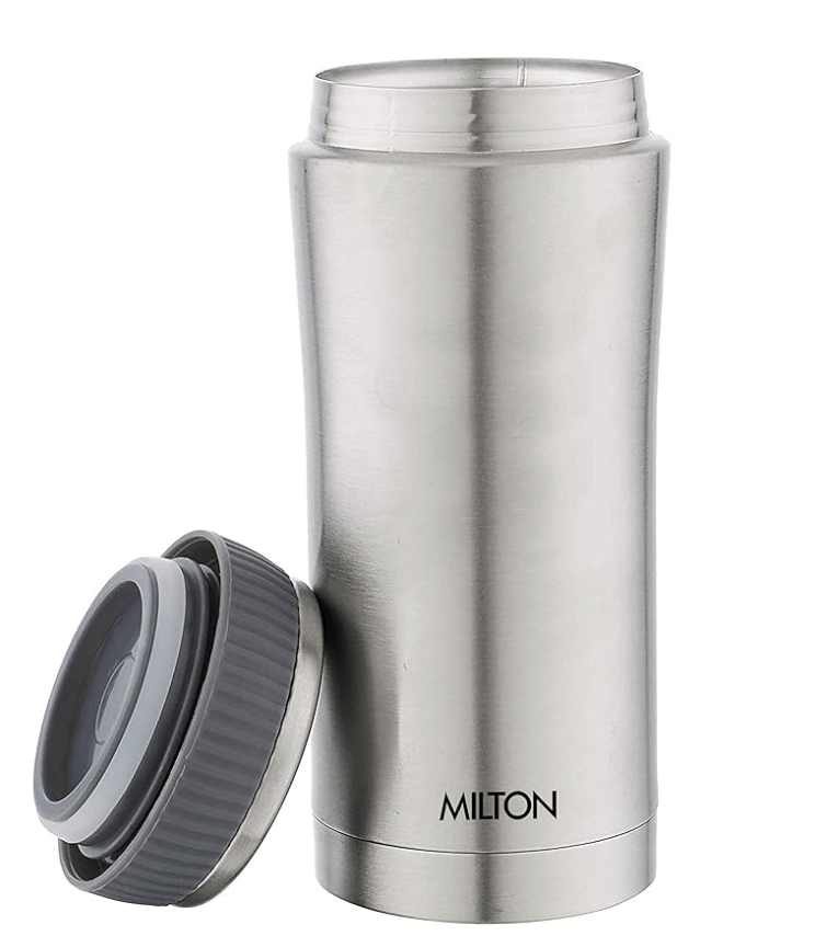Milton Optima 350 Thermosteel Hot and Cold Flask, 350 ml, Silver | Vacuum Insulated | Rust Proof | Leak Proof | Tea | Coffee | Juice