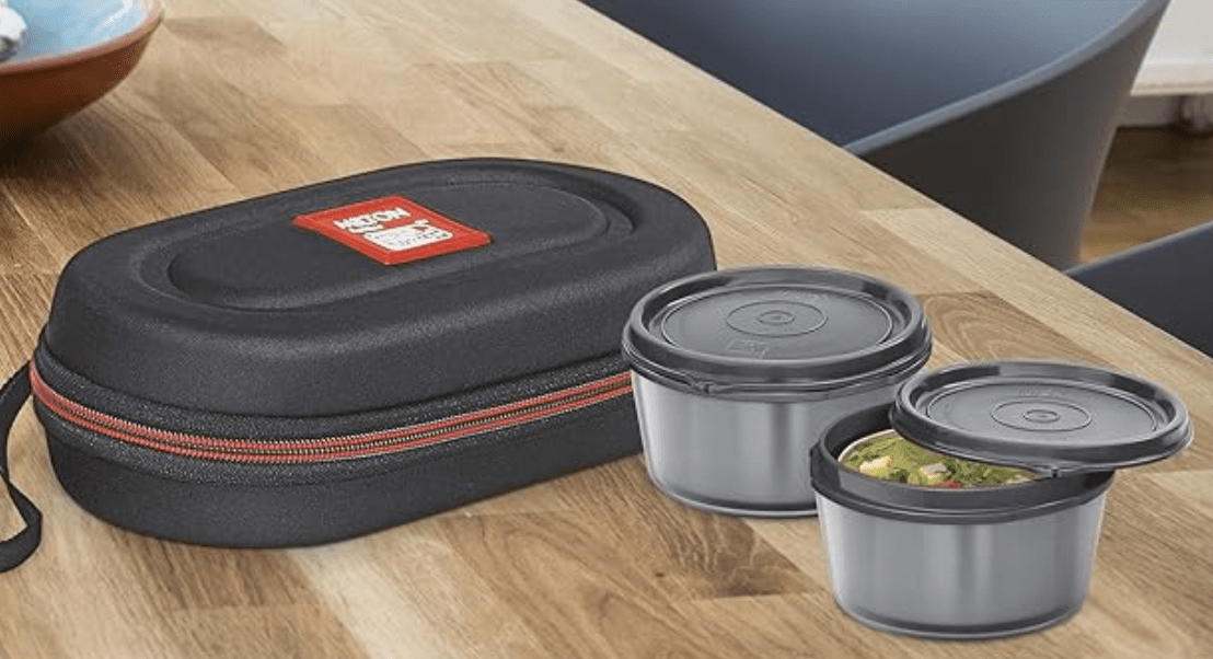 Milton Nutri Stainless Steel Insulated Tiffin Set, 320ml, Set of 2, Black