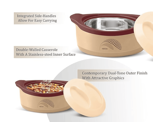 MILTON New Marvel 2500 Inner Steel Casserole, 2360 ml, Brown| BPA Free | Food Grade | Easy to Carry | Easy to Store | Ideal for Chapatti | Roti | Curd Maker