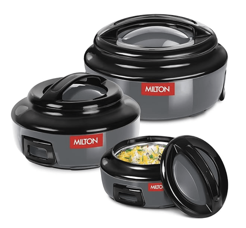 MILTON Ernesto Inner Stainless Steel Jr. Casserole Set of 3 (420 ml, 850 ml, 1.43 litres) | Easy to Carry | Serving | Stackable