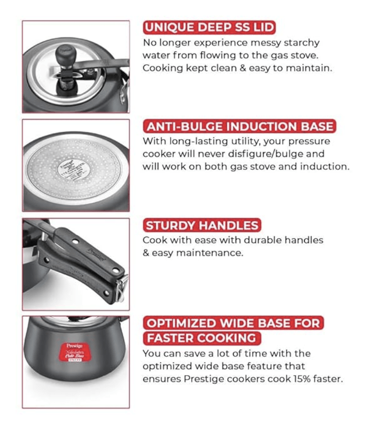 Prestige Nakshatra Cute Duo Svachh Hard Anodised Inner Lid Pressure Cooker, 5.0L (Black), 5 Liter
