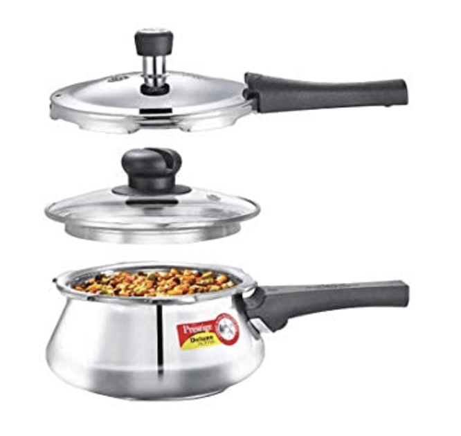 Prestige Deluxe Alpha Stainless Steel Outer Lid Pressure Handi with Glass Lid, 1.5 Litres, Silver