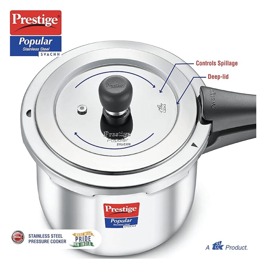 Prestige Popular Svachh Stainless Steel Outer Lid Pressure Cooker 2.0 L, 2 Liter