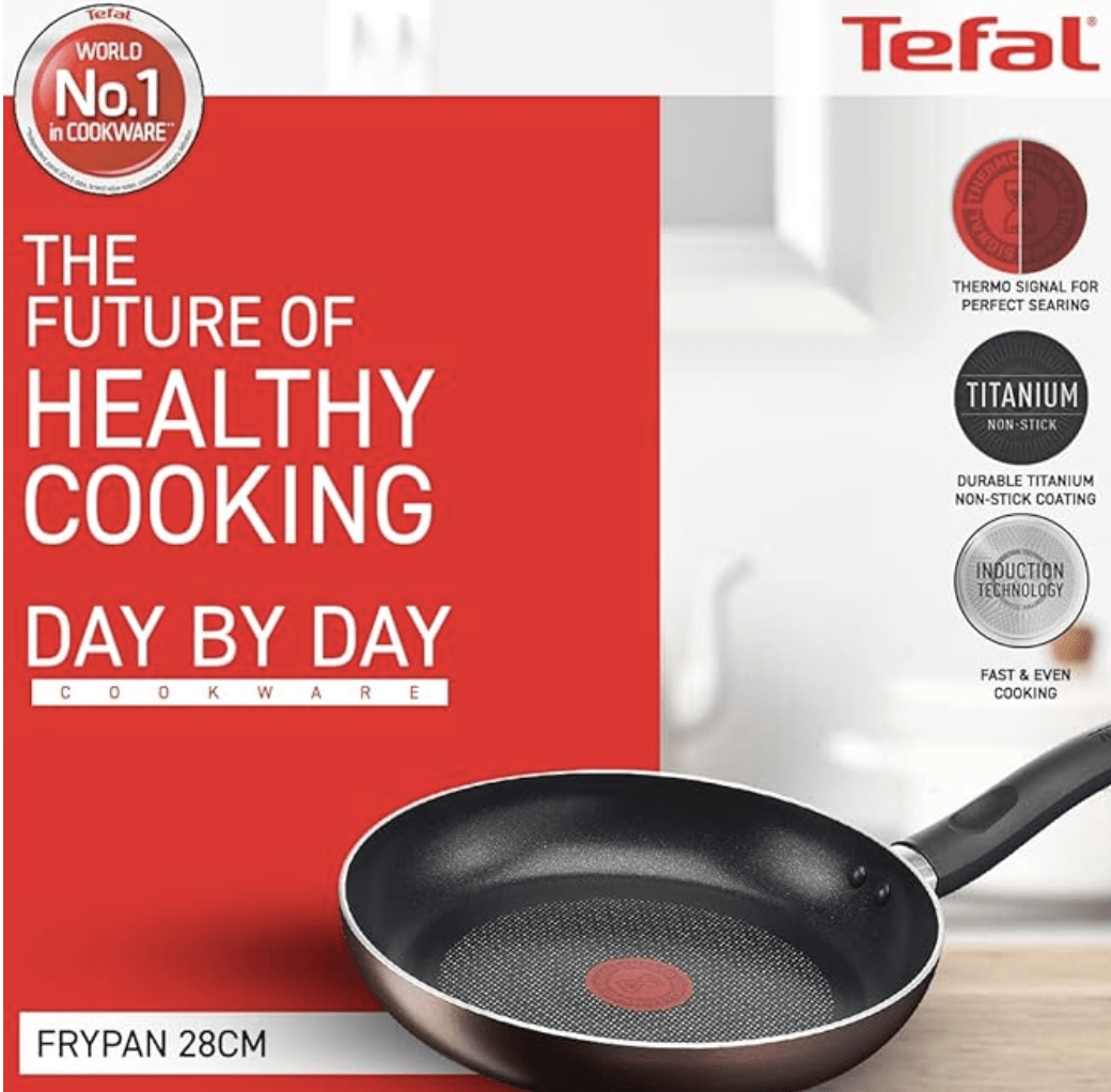 Tefal Day by Day Non Stick Frypan, Smart Thermo Signal Temperature Indicator Technology, Titanium Coating, Black, DDFP-24cm