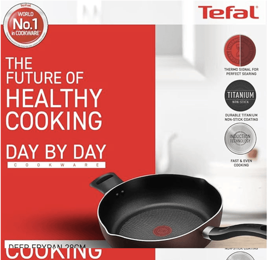 Tefal Day by Day Non Stick Deep Frypan, Smart Thermo Signal Temperature Indicator Technology, Titanium Coating, Black, DDDP-28,Day by Day/DDDP-28