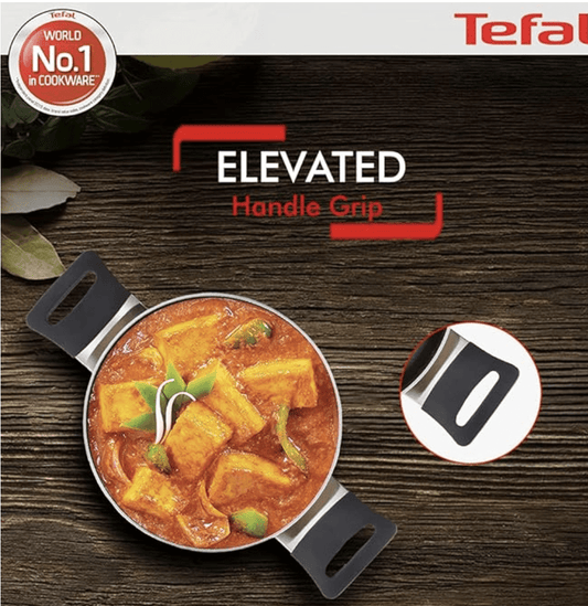 Tefal Super Cook Plus Non Stick Stew Pot, Stainless Steel with Lid, 20CM (Brown) with Elevated Handle Design, Powerglide Non-Stick, Smart Straining See Through Lid