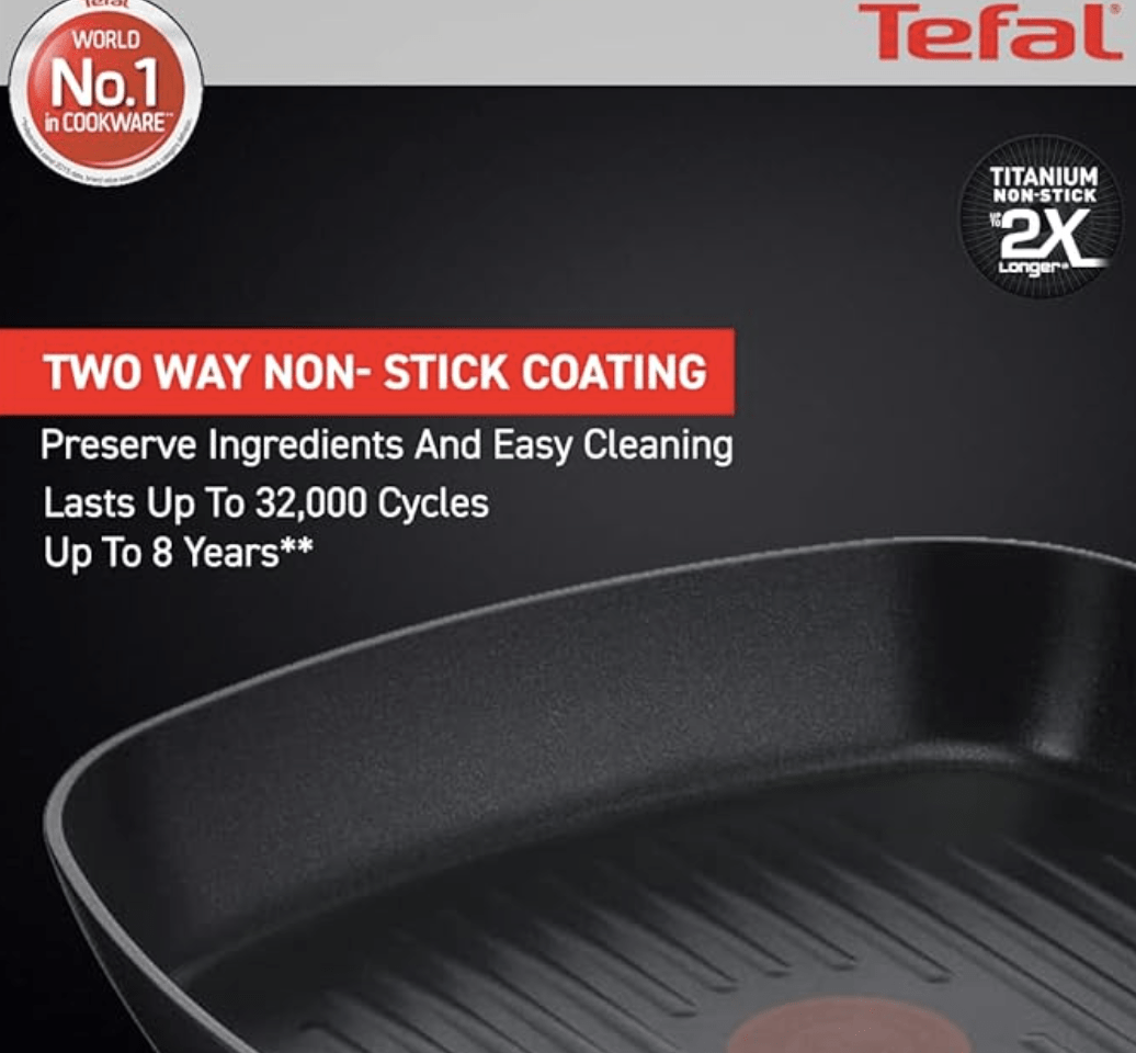 Tefal Cook & Savour 26cm x 26cm Non-Stick Grill Pan, Smart Thermo Signal Temperature Indicator Technology - CSGP-26 (Black)