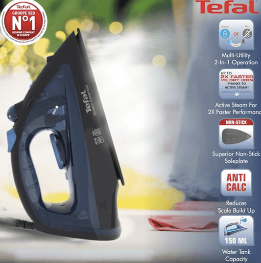 Tefal Electric Steam Iron Essential 1200 Watt II Steam & Dry Position Iron II 2 Year Warranty II 150 ml Tank || linished Non Stick Soleplate up to 10 g/min of Steam