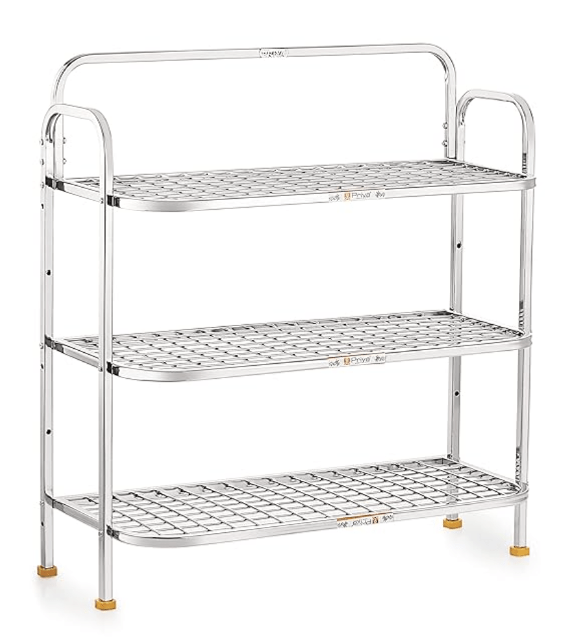 Priya Heavy Stainless Steel Premium 3-Tiers Shoe Rack/Multipurpose Storage Rack (Need to Be Assemble - Size-Length-24 inch x Width-10 inch x Overall Height-26 inch)