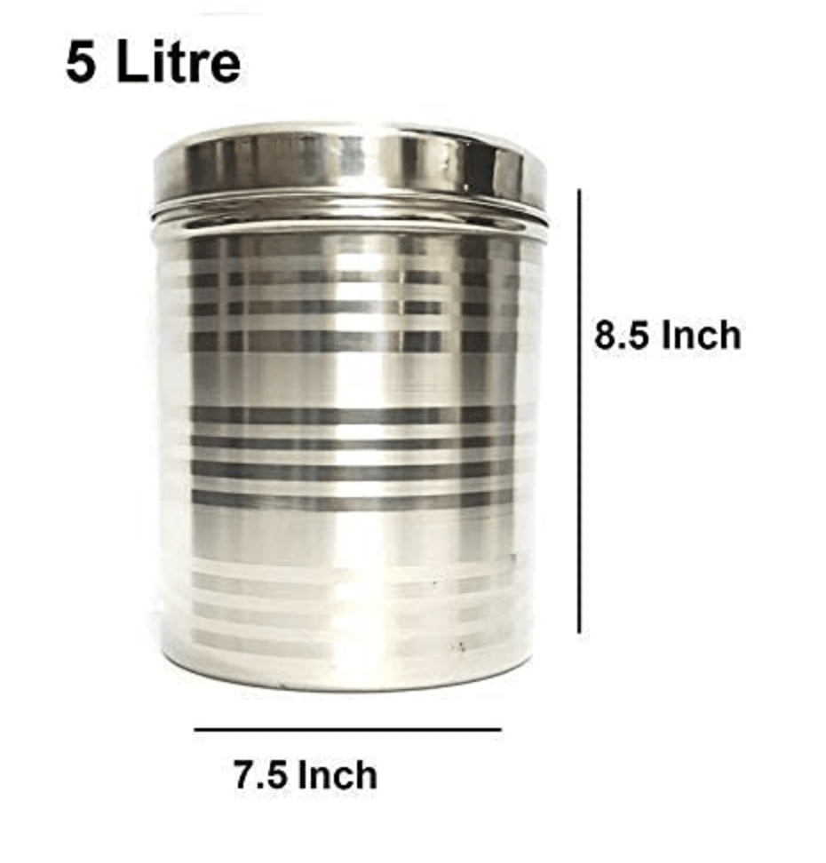 Stainless Steel Heavy Duty Quality Round Dabba Canister Container 5ltr Food/Dough/Liquid Capacity NO Joints Storage Box