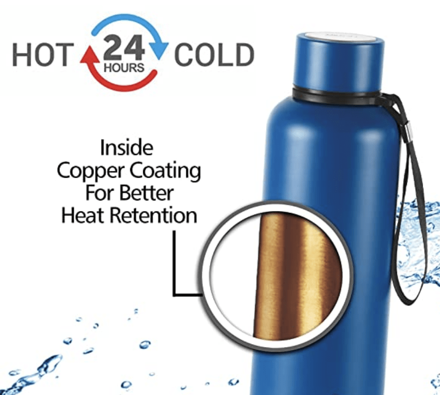 Milton Aura 1000 Thermosteel Bottle, 1.05 Litre, Dark Blue | 24 Hours Hot and Cold | Easy to Carry | Rust & Leak Proof | Tea | Coffee | Office| Gym | Home | Kitchen | Hiking | Trekking | Travel Bottle