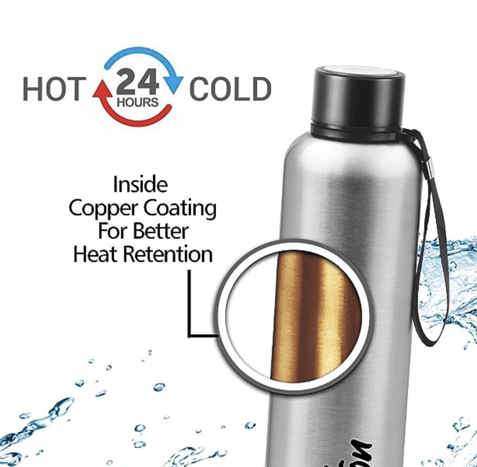 Milton Aura 750 Thermosteel Bottle, 750 ml, Silver | 24 Hours Hot and Cold | Easy to Carry | Rust Proof | Leak Proof | Tea | Coffee | Office| Gym | Home | Kitchen | Hiking | Trekking | Travel Bottle