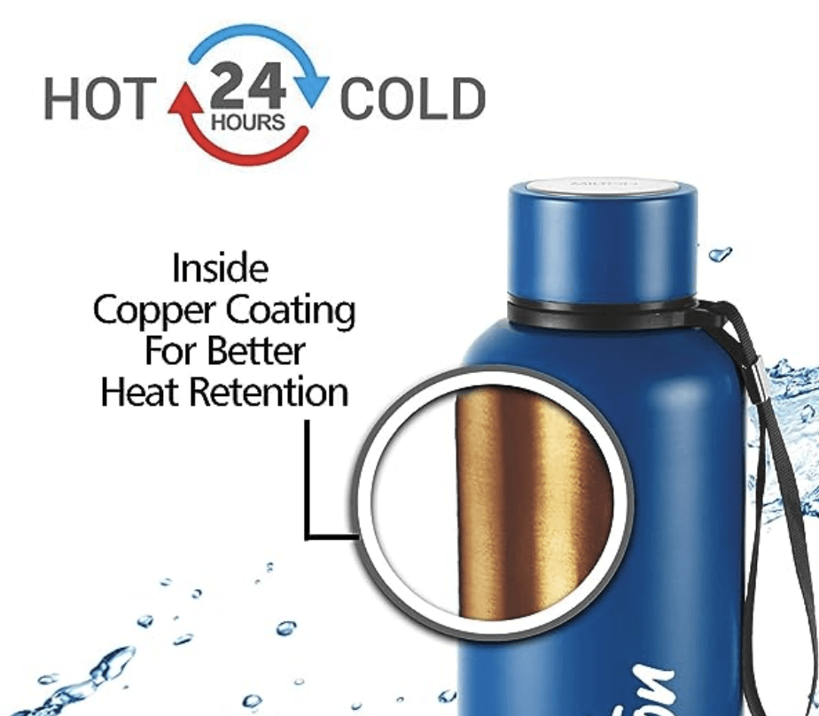 Milton Aura 500 Thermosteel Bottle, 520 ml, Dark Blue | 24 Hours Hot and Cold | Easy to Carry | Rust & Leak Proof | Tea | Coffee | Office| Gym | Home | Kitchen | Hiking | Trekking | Travel Bottle