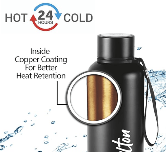 Milton Aura 500 Thermosteel Bottle, 520 ml, Black | 24 Hours Hot and Cold | Easy to Carry | Rust Proof | Leak Proof | Tea | Coffee | Office| Gym | Home | Kitchen | Hiking | Trekking | Travel Bottle