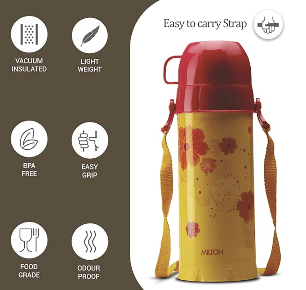Milton Eiffel 1000 Plastic Insulated Hot & Cold Cold Flask, 910 ml, Red | Easy to Carry | BPA Free | Easy Grip | Food Grade | Odour Proof | Light Weight