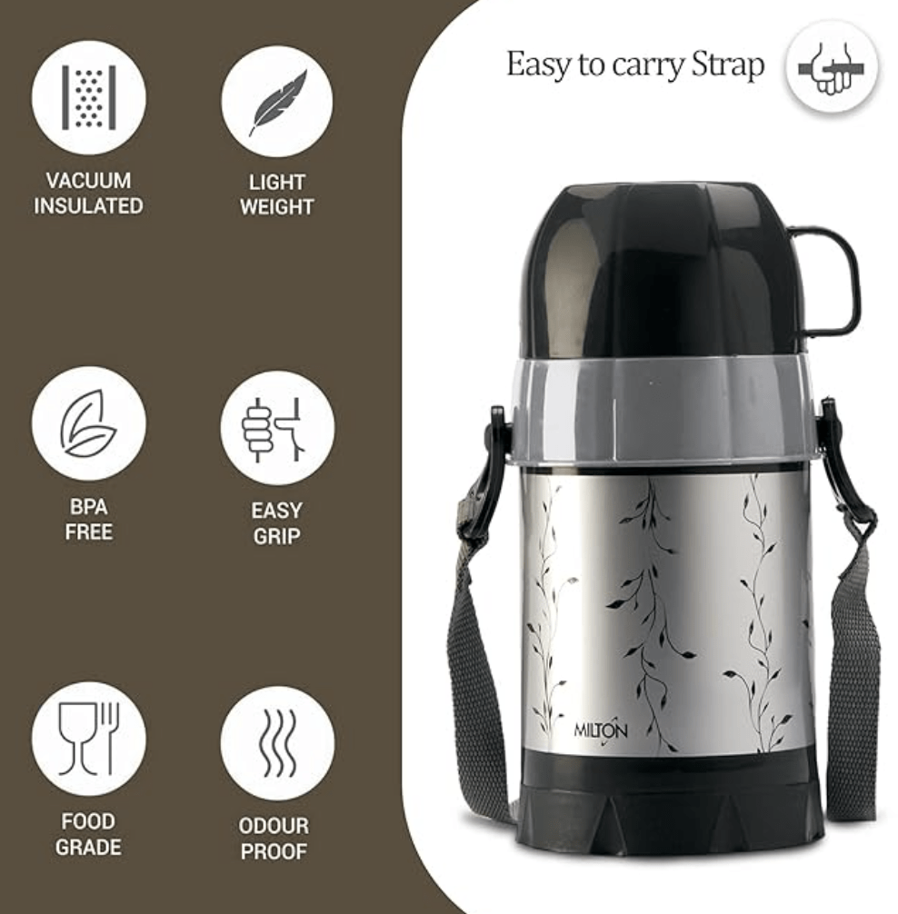 Milton Eiffel 500 Plastic Insulated Flask, 480 ml, Black | BPA Free | Easy to Carry | Food Grade