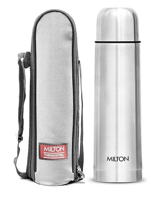 मिल्टन प्लेन लिड 500 थर्मोस्टील 24 घंटे गर्म और ठंडी लीक प्रूफ पानी की बोतल ऑफिस, जिम, घर, किचन, हाइकिंग, ट्रेकिंग, यात्रा के लिए - 1 पीस, 500 मिली, सिल्वर