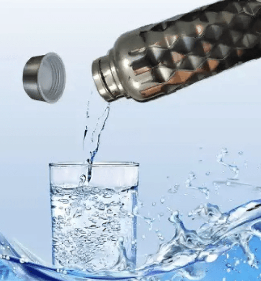 AQUAWATER AQUA Stainless Steel Diamond Cut Design Water Bottle 2000ml Bottle Pack of 2 1000 ml Bottle (Pack of 2, Steel/Chrome, Steel)