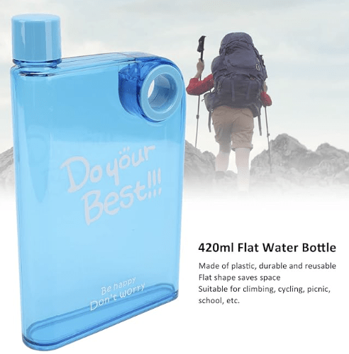 Water Bottle, Multifunctional Portable 420ml Capacity Space Saving Plastic Travel Mug with Round Hole for School Use (Blue)