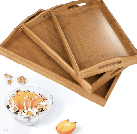 Wood Serving Tray with Handles Boobam Serving Tray Set for Food,Breakfast,Dinner,Ottoman Coffee Table, Parties,Restaurants(3 Pack)