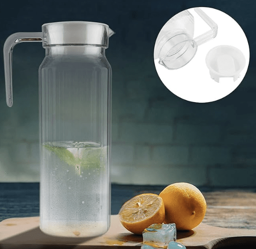 Acrylic Transparent Juice Bottle Drinking Bottle Striped Water Ice Cold Juice Jug with Lid for Bar Home (1100ml)