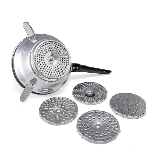 Anjali Puran Machine Delux stainless steel 5 attachements for different preparations with 5 Jali, Steel 5-piece farsan jali, puran jali, bundi jali,sev jali-CR02